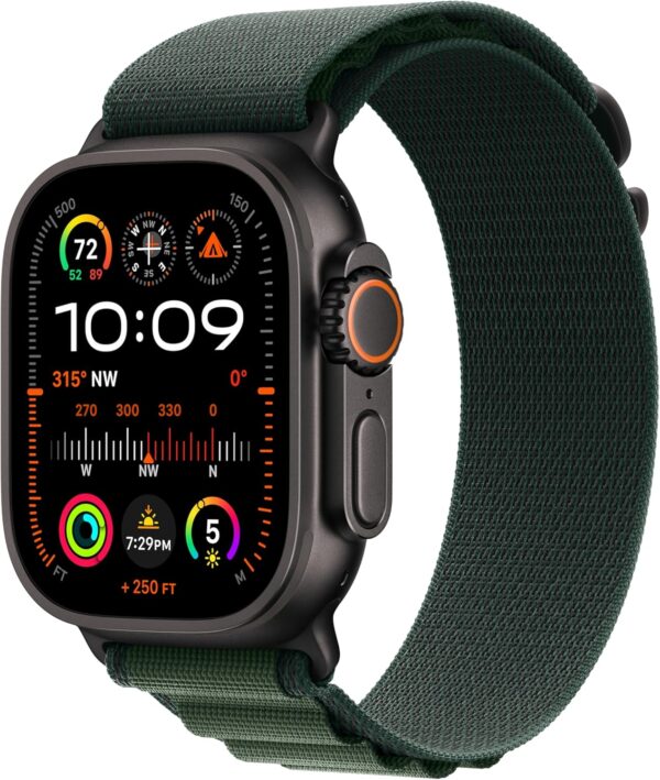 Apple Watch Ultra 2 [49mm] Black Titanium Case with Green Alpine Loop, M (Renewed)