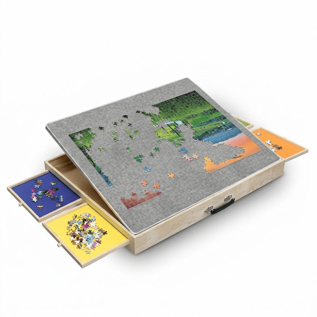 Tilting Puzzle Board with Drawers and Cover Mat - 1000-Piece Puzzle Workspace