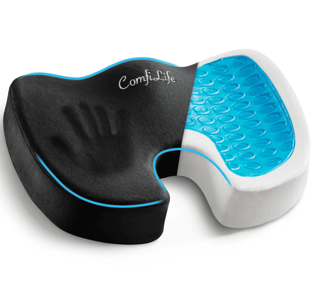 ComfiLife Gel Enhanced Seat Cushion – Non-Slip Gel & Memory Foam Coccyx Cushion for Car, Office & Travel (Navy)